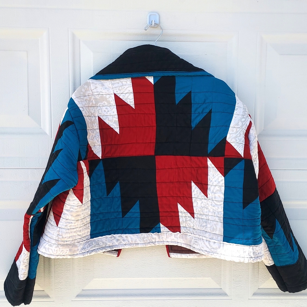Handmade Cropped Colorful Aztec Geometric Quilt Jacket